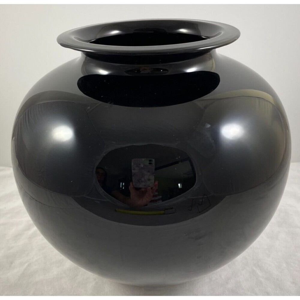 Pier 1 Imports Black Vase 9" Italy Ceramic Solid Smooth Glossy